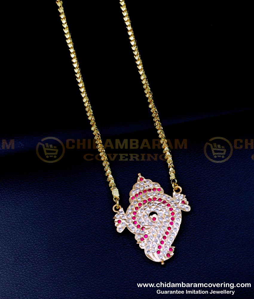 DLR223 - First Quality Impon Stone Sangu Dollar with Heart Design Long Chain 