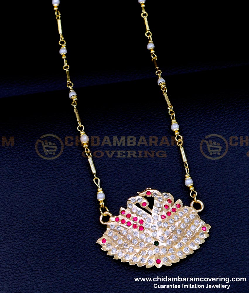 DLR225 - Impon Jewellery Swan Pendant with Pearl Chain for Ladies