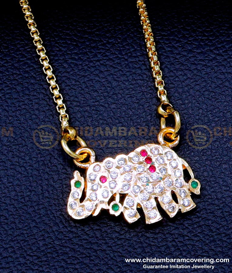 DLR232 - 5 Metal Stone Elephant Design Pendant with Long Chain Online