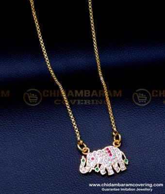 DLR232 - 5 Metal Stone Elephant Design Pendant with Long Chain Online