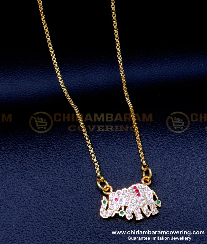 DLR232 - 5 Metal Stone Elephant Design Pendant with Long Chain Online