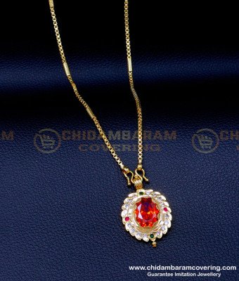 DLR234 - Traditional Gold Stone Locket Chain Impon Jewellery Online India 