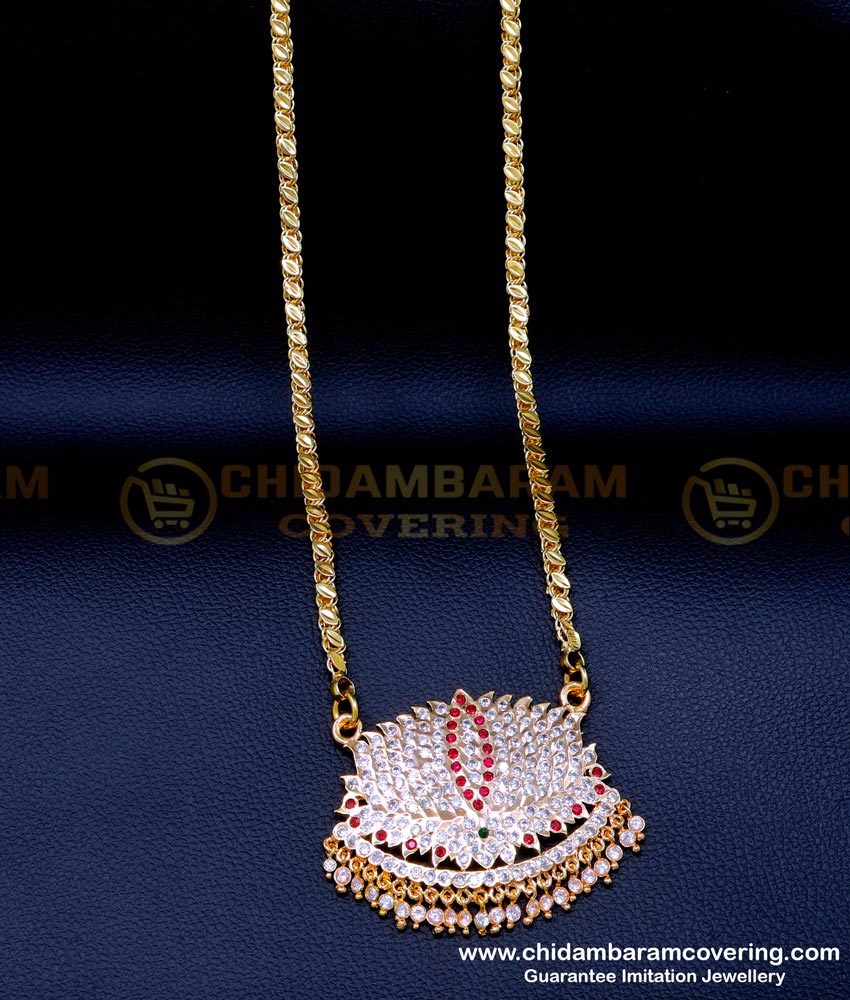 DLR244 - Impon 5 Metal Jewellery Long Chain with Stone Lotus Dollar 