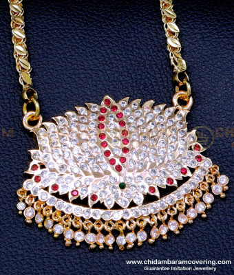 DLR244 - Impon 5 Metal Jewellery Long Chain with Stone Lotus Dollar 