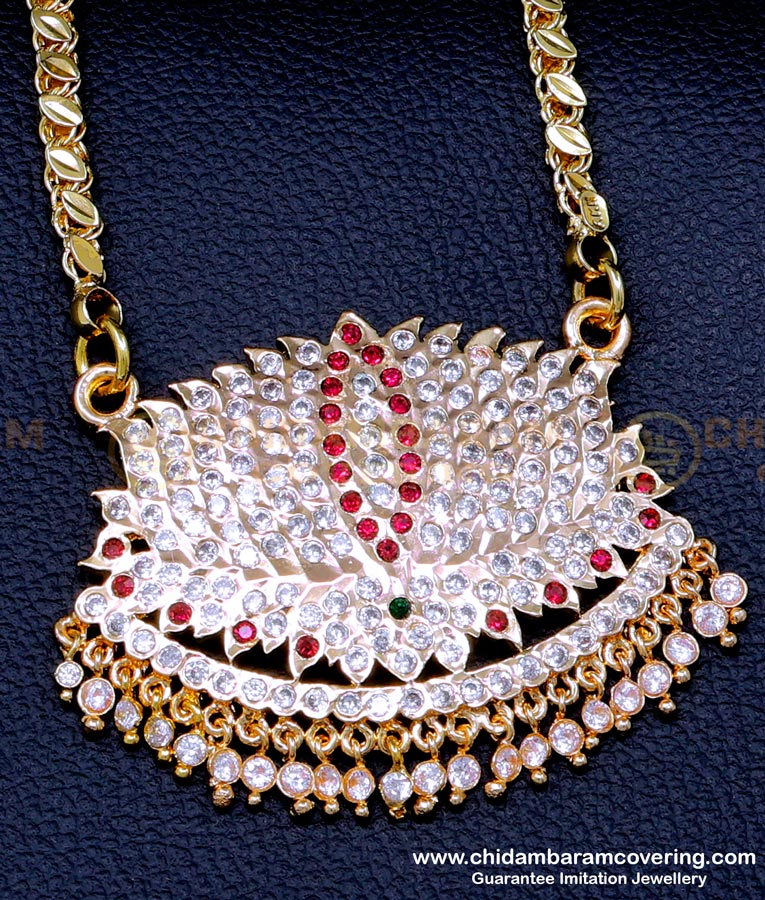 DLR244 - Impon 5 Metal Jewellery Long Chain with Stone Lotus Dollar 