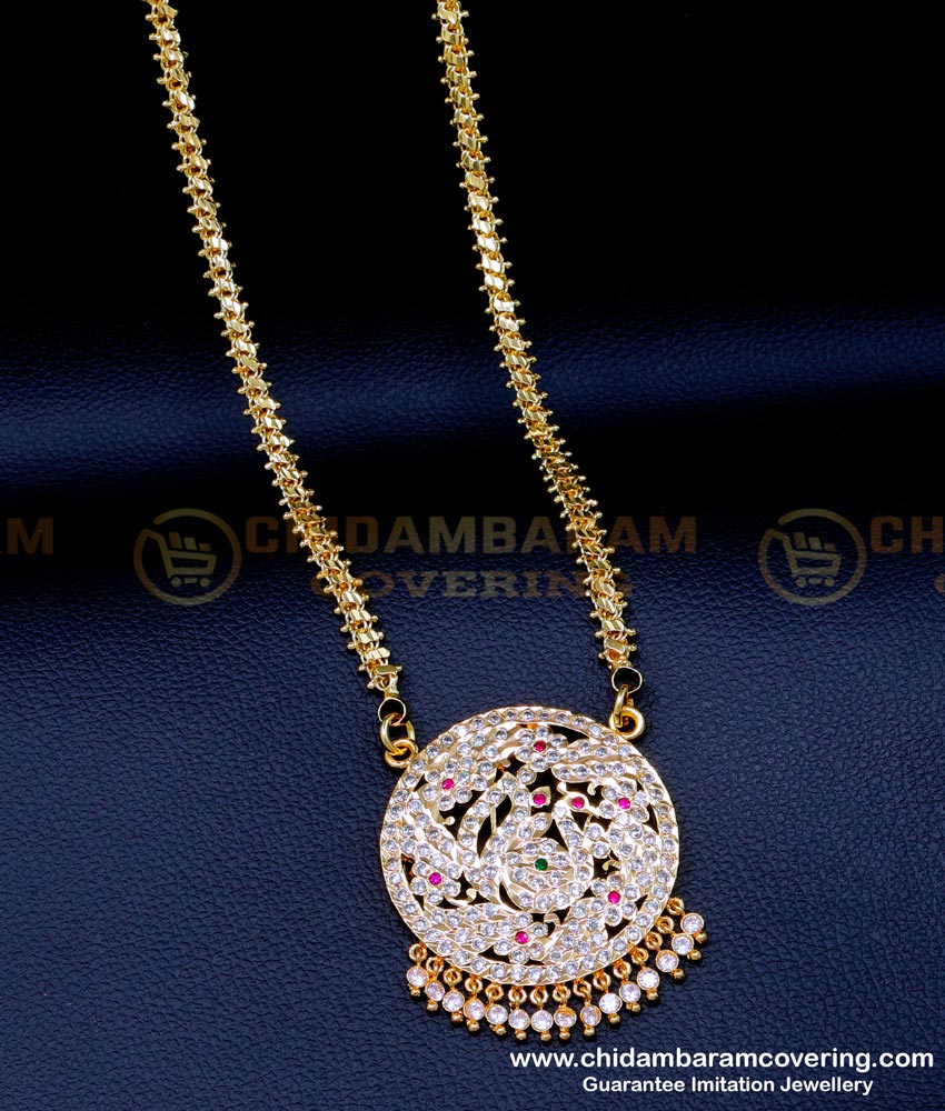 DLR246 - Unique Round White Stone Impon Swan Pendant Chain Online