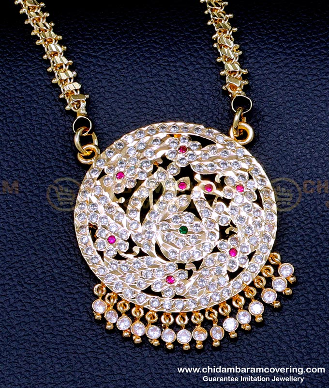 DLR246 - Unique Round White Stone Impon Swan Pendant Chain Online