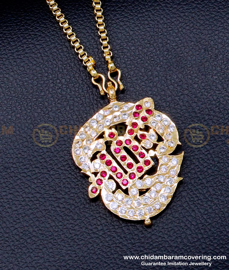 DLR252 - Impon Gold Plated Om Dollar with Vel Pendant Chain