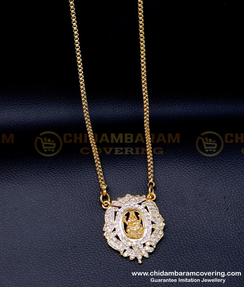 DLR254 - Gold Look White Stone Gold Lakshmi Dollar Chain Designs