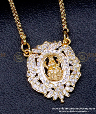 DLR254 - Gold Look White Stone Gold Lakshmi Dollar Chain Designs
