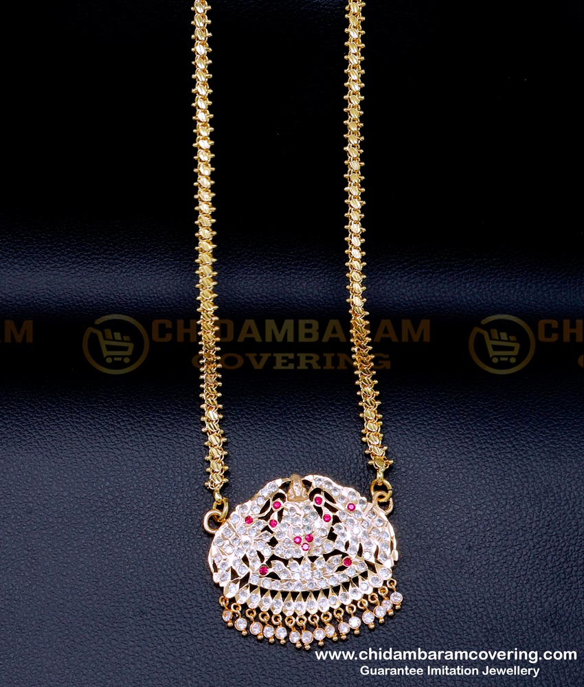 DLR256 - Impon Stone Gajalakshmi Dollar Designs with Long Chain