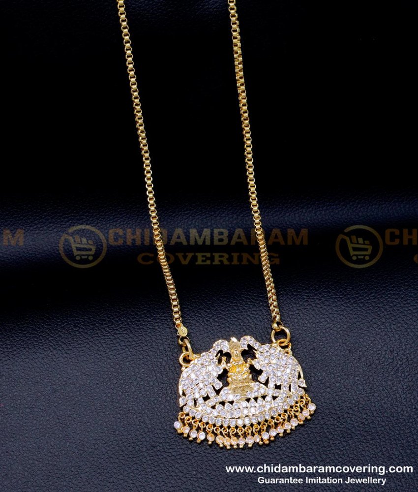 DLR257 - White Stone Gajalakshmi Pendant Long Chain with Dollar