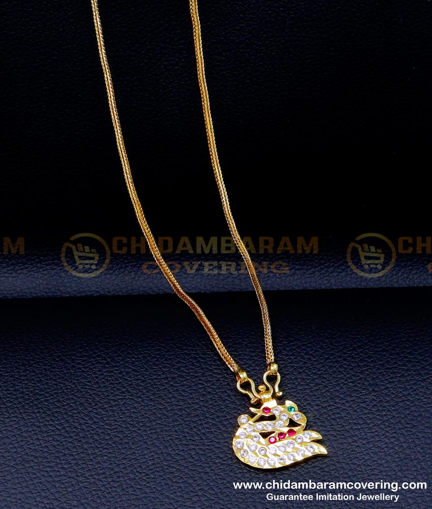 DLR268 - 18 Inches Short Chain with Impon Swan Locket Chain Gold
