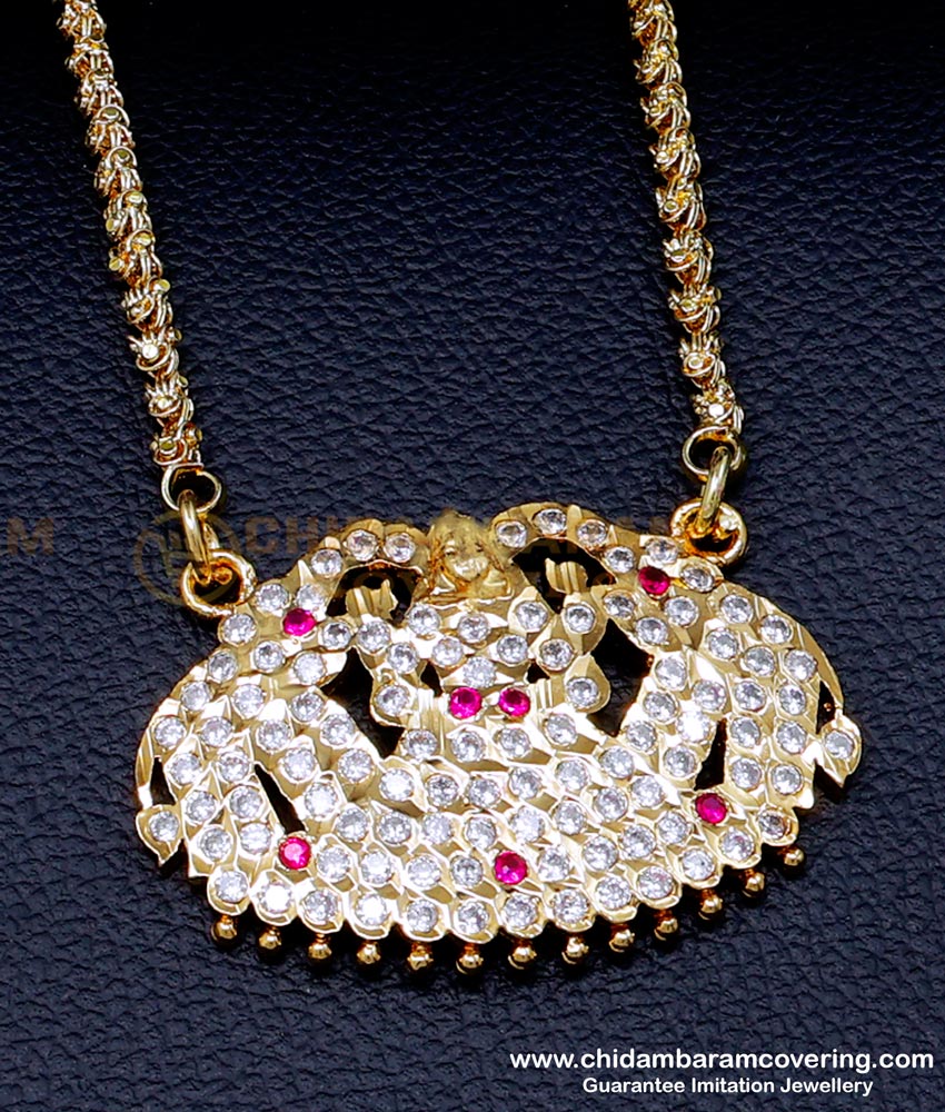 DLR278 - Impon Gold Gajalakshmi Dollar Designs with Long Chain