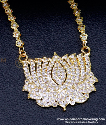 DLR282 - Beautiful White Stone Impon Lotus Pendant Chain Gold Design