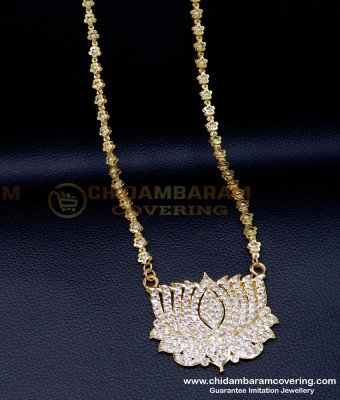 DLR282 - Beautiful White Stone Impon Lotus Pendant Chain Gold Design