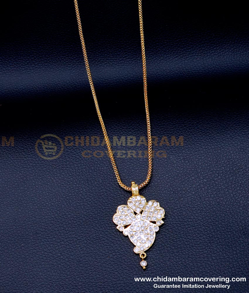 DLR285 - Impon Simple White Stone Long Dollar Chain Gold Design