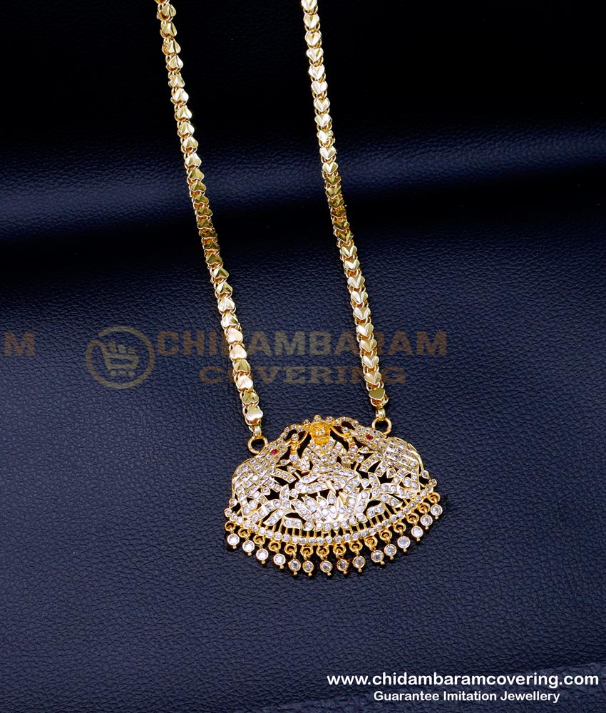 DLR291 - Traditional Full White Stone Impon Gajalakshmi Dollar Chain