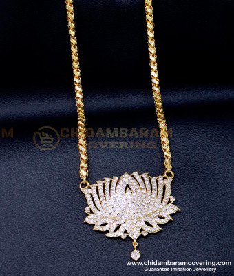 DLR296 - Elegant Big White Stone Lotus Impon Dollar Chain Design