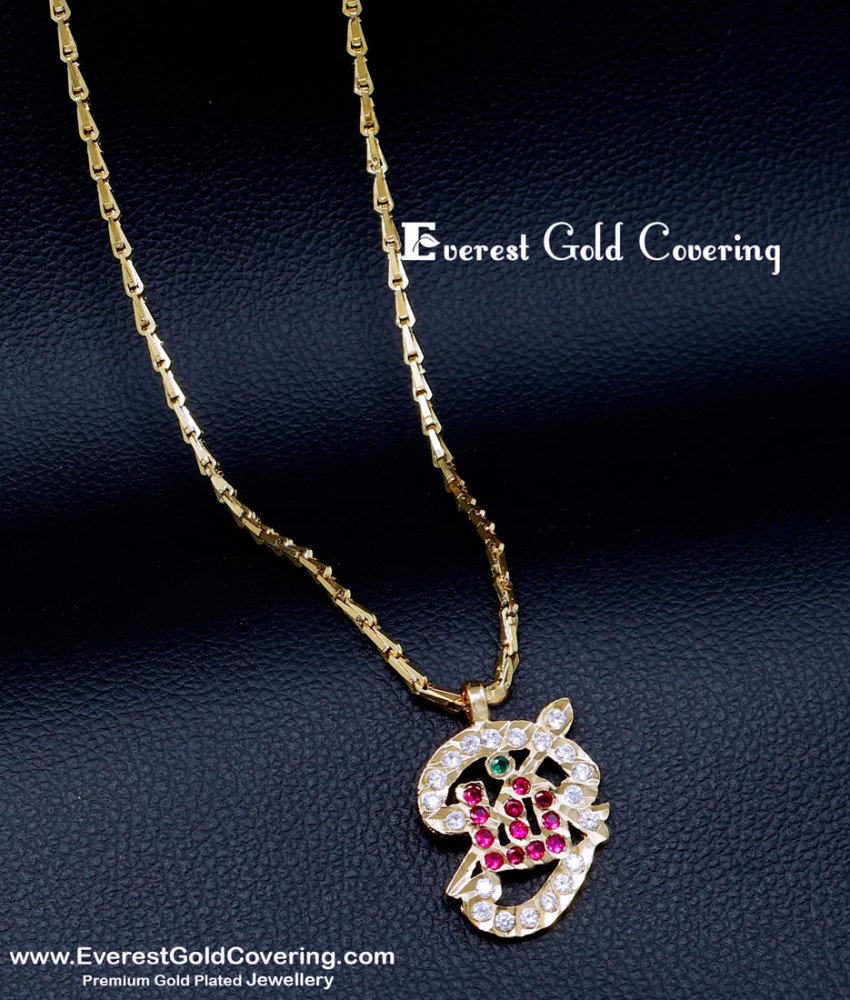 DLR298 - Impon Om Pendant Gold Design with Long Chain for Women