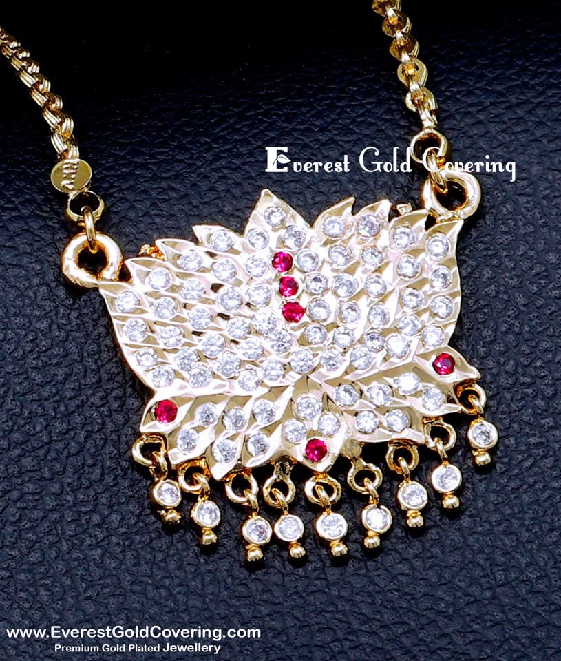 DLR303 - Beautiful Impon White and Ruby Lotus Pendant Chain