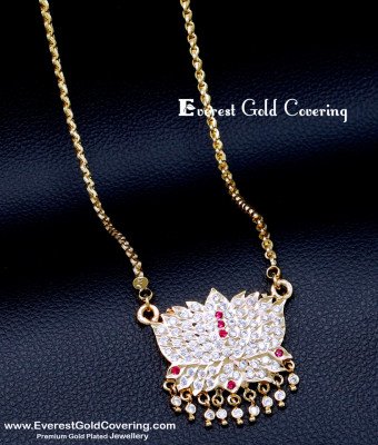 DLR303 - Beautiful Impon White and Ruby Lotus Pendant Chain