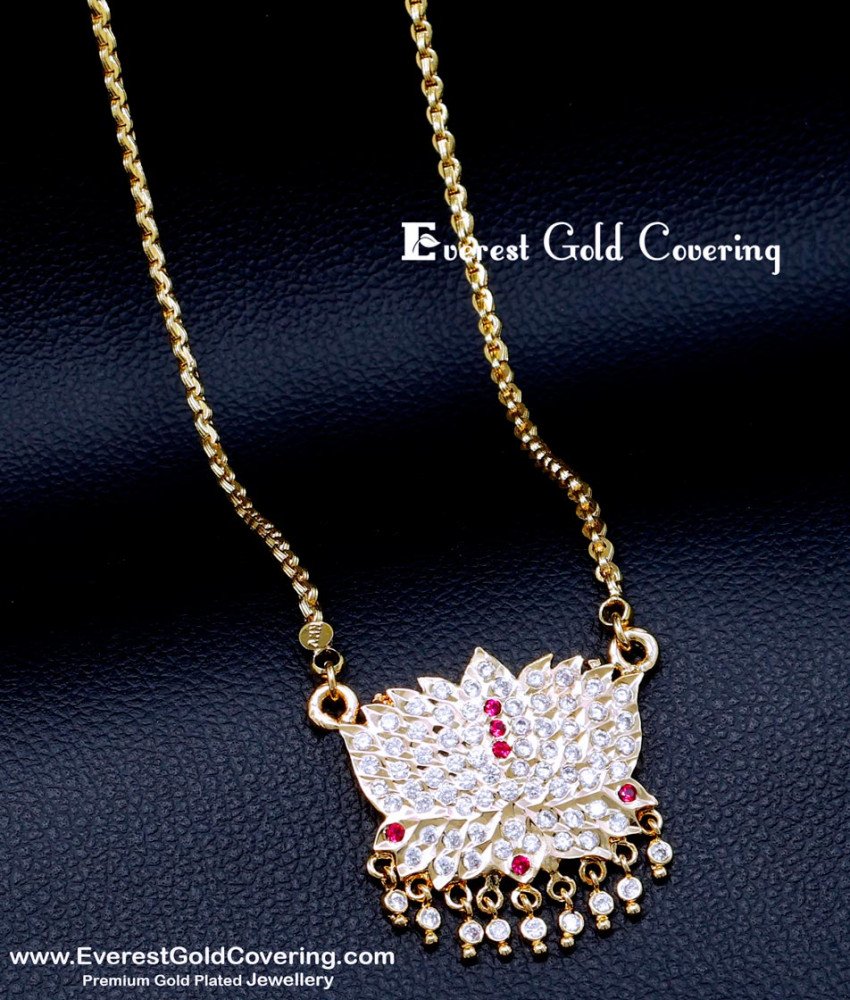 DLR303 - Beautiful Impon White and Ruby Lotus Pendant Chain