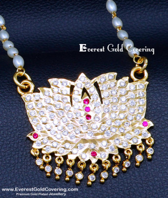 DLR304 - Traditional Lotus Pendant Gold Model with Long Chain