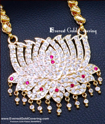 DLR306 - Impon Lotus Pendant with Gold Plated Long Chain for Women