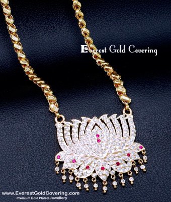 DLR306 - Impon Lotus Pendant with Gold Plated Long Chain for Women