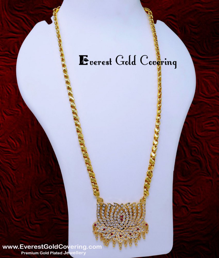 DLR306 - Impon Lotus Pendant with Gold Plated Long Chain for Women