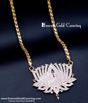 DLR307 - Elegant Big White Stone Thamarai Dollar Chain for Ladies