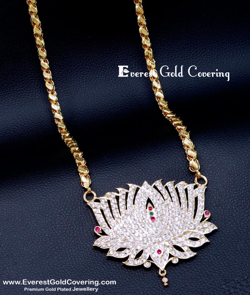 DLR307 - Elegant Big White Stone Thamarai Dollar Chain for Ladies