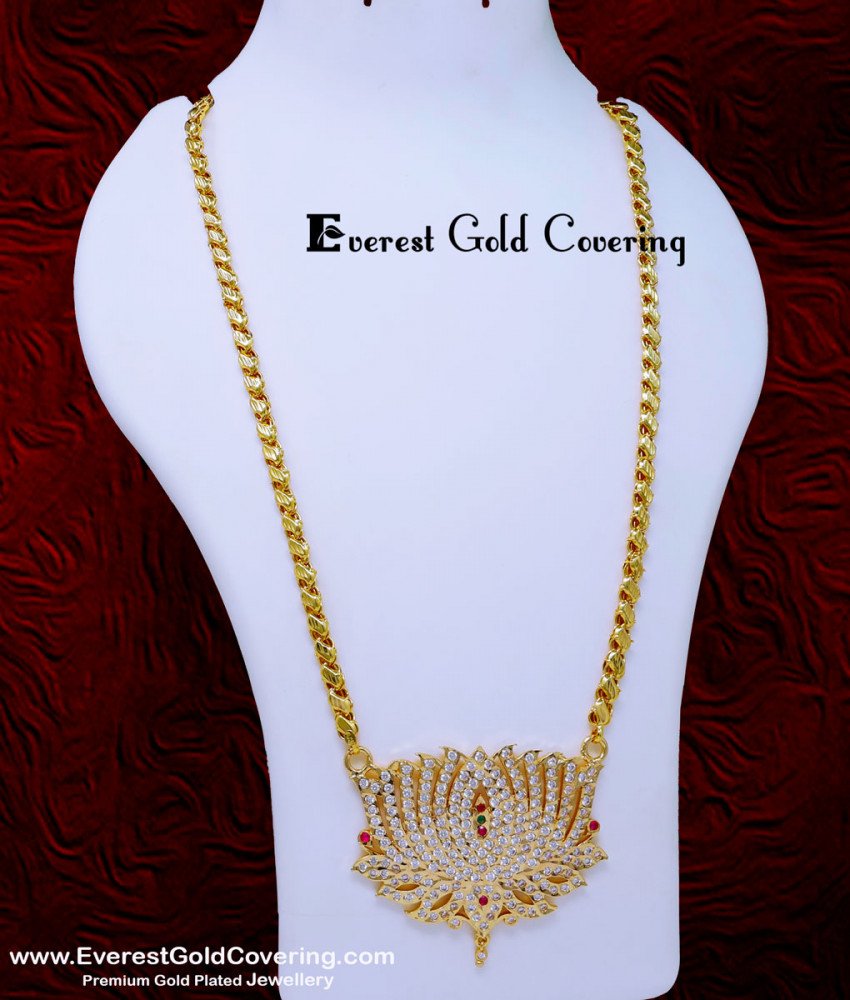 DLR307 - Elegant Big White Stone Thamarai Dollar Chain for Ladies