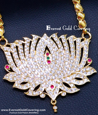 DLR307 - Elegant Big White Stone Thamarai Dollar Chain for Ladies