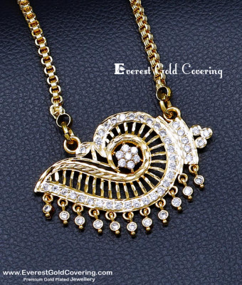 DLR312 – Trendy White Stone Sangu Pendant with Long Chain Online