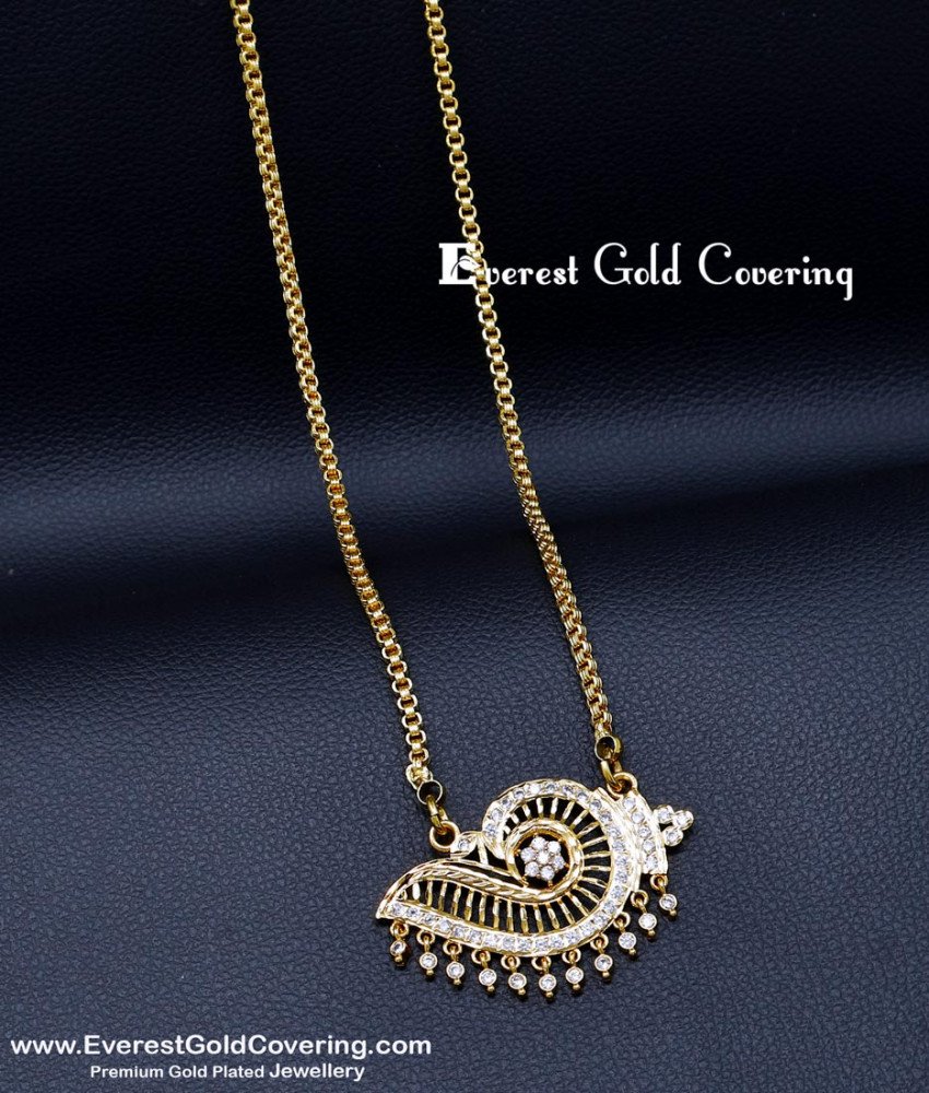 DLR312 – Trendy White Stone Sangu Pendant with Long Chain Online