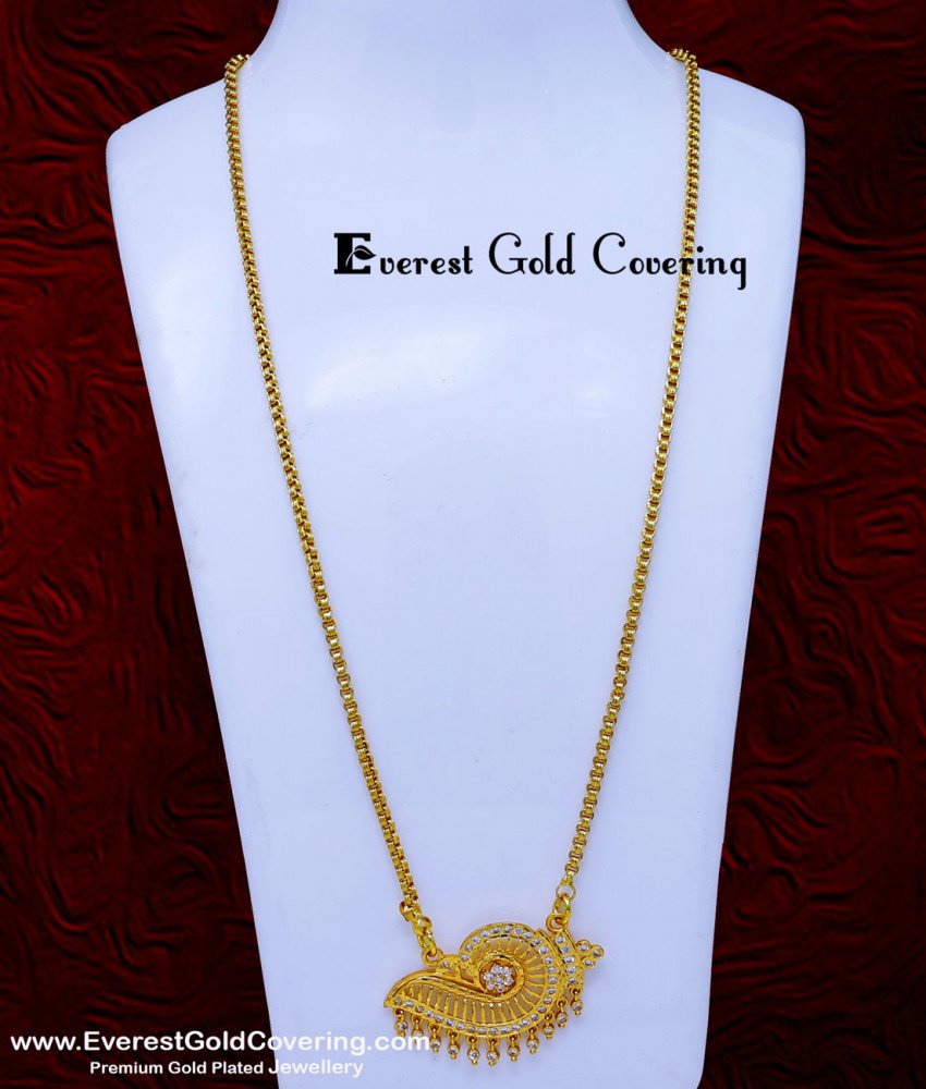 DLR312 – Trendy White Stone Sangu Pendant with Long Chain Online