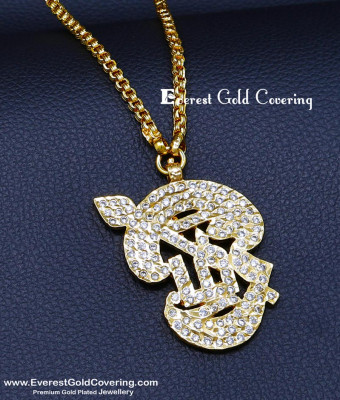 DLR313 - Traditional Impon White Stone Om Pendant with Long Chain