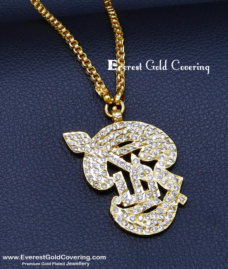 DLR313 - Traditional Impon White Stone Om Pendant with Long Chain