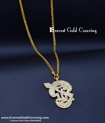 DLR313 - Traditional Impon White Stone Om Pendant with Long Chain