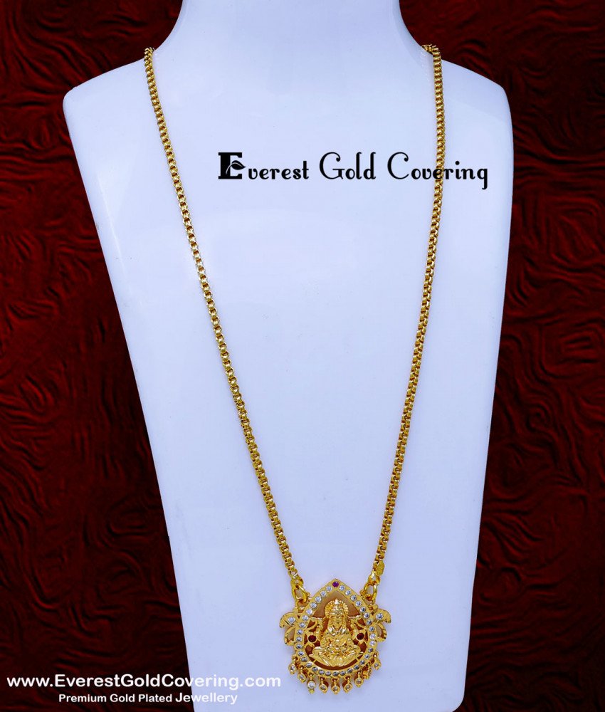 DLR316 - Latest White Stone Gold Lakshmi Pendant Chain Designs