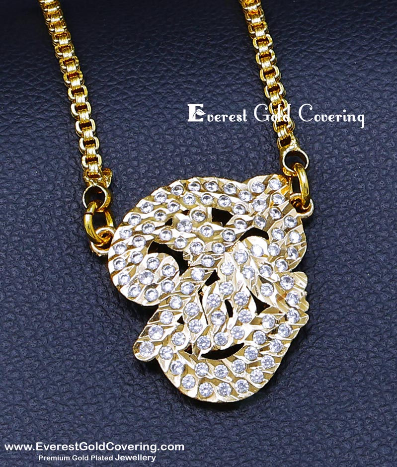DLR314 - Impon Long Chain White Stone Om Dollar with Vel Design