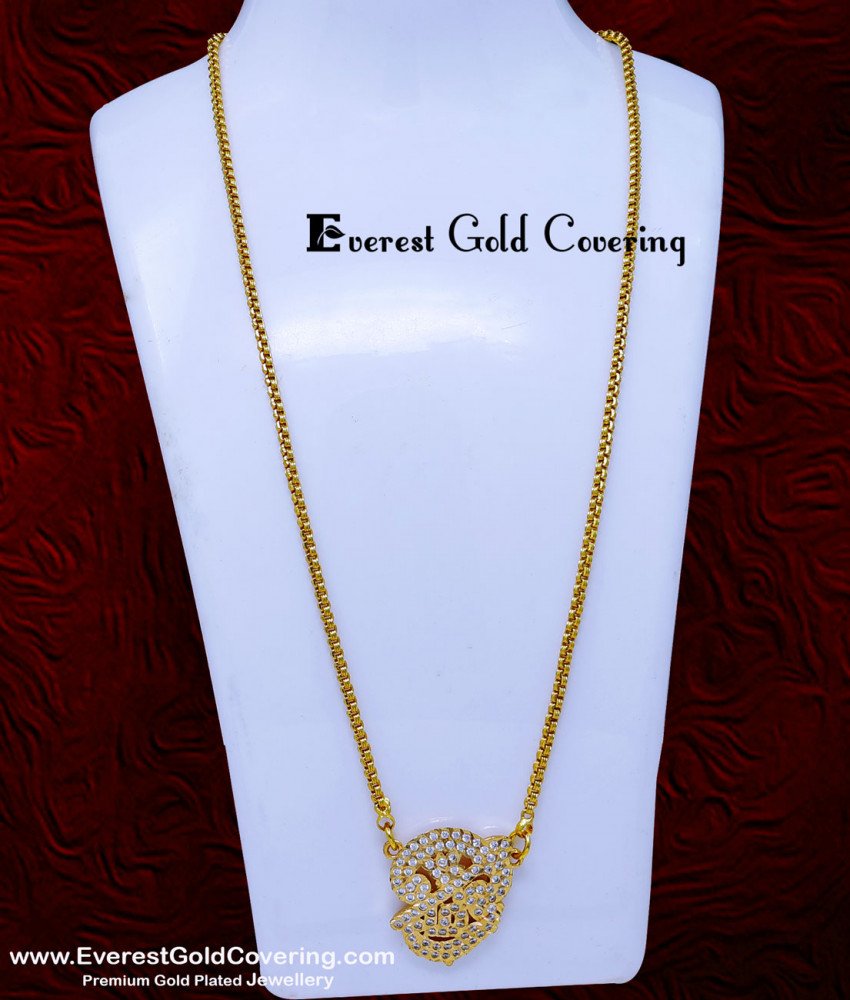 DLR314 - Impon Long Chain White Stone Om Dollar with Vel Design