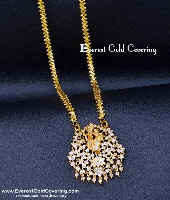DLR319 - 30 Inch Long Impon Jewellery Chain Radha Krishna Gold Pendant Design