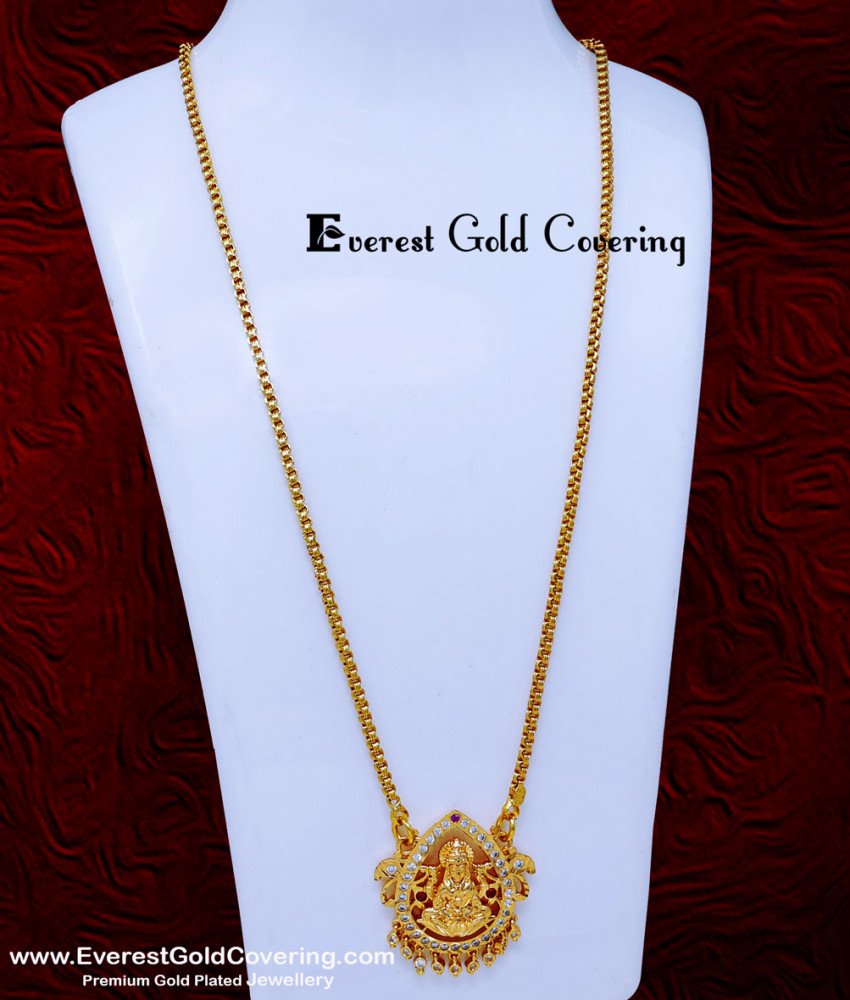 DLR319 - 30 Inch Long Impon Jewellery Chain Radha Krishna Gold Pendant Design