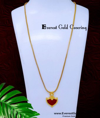 DCHN288 - 1 Gram Gold Red Palakka Locket with Box Chain Design