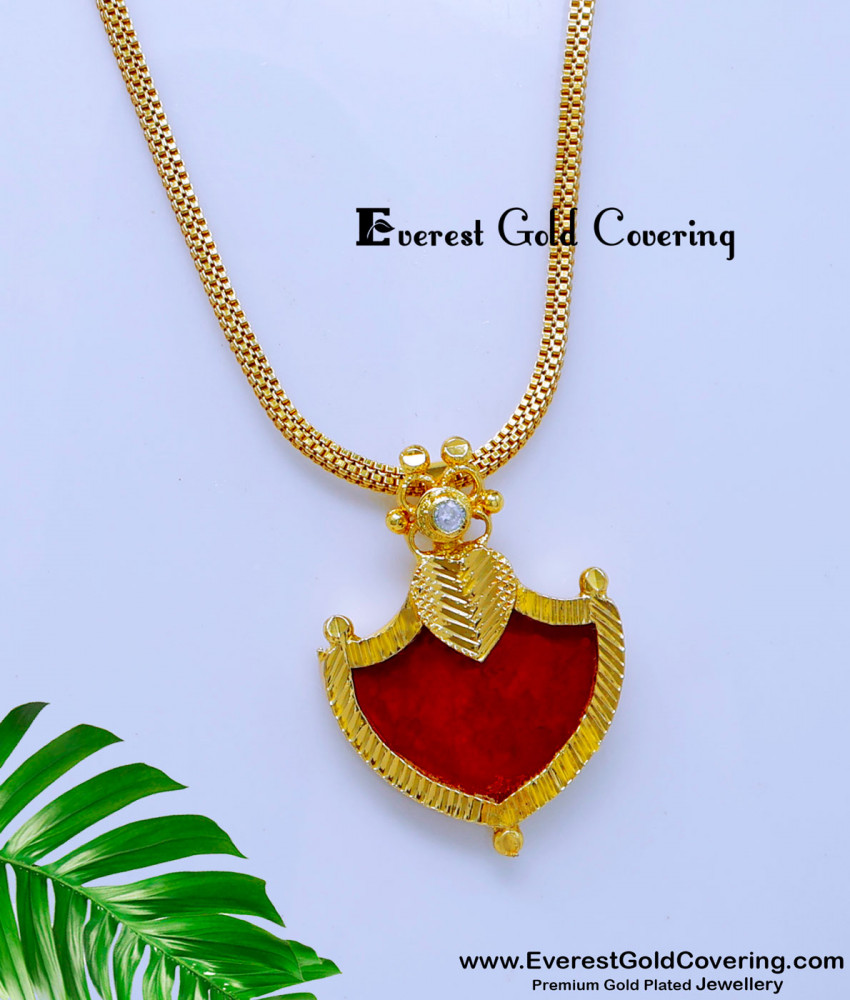 DCHN288 - 1 Gram Gold Red Palakka Locket with Box Chain Design
