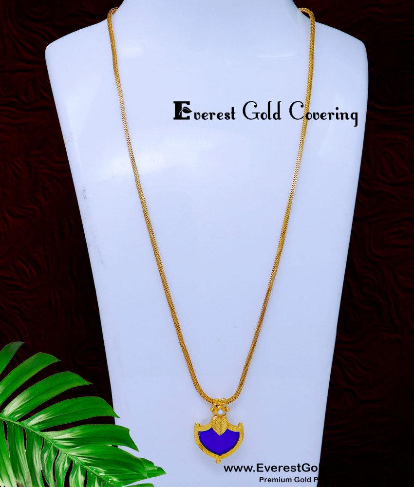 DCHN289 - Latest Chain with Single Palakka Pendant Gold Design