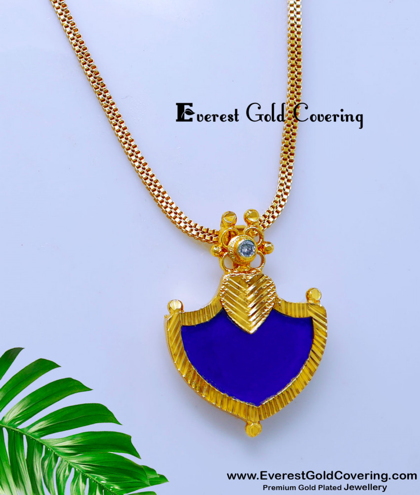 DCHN289 - Latest Chain with Single Palakka Pendant Gold Design